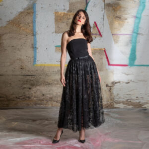 Gonna in tulle con cinturino in organza di seta